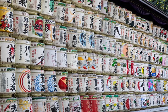 Sake barrels at Meiji Jingu